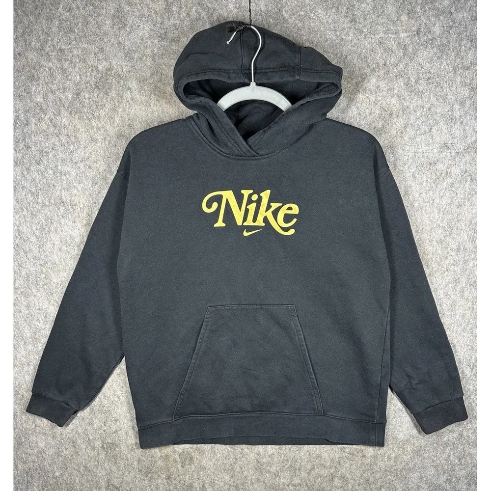 Nike Sportswear Girls XL 18-20 Black Metallic Gold Club Fleece Hoodie